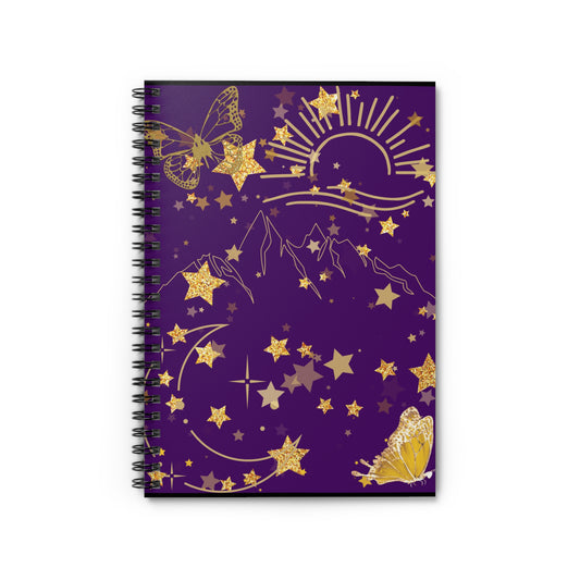 Celestial Gold Stars & Butterflies Spiral Notebook