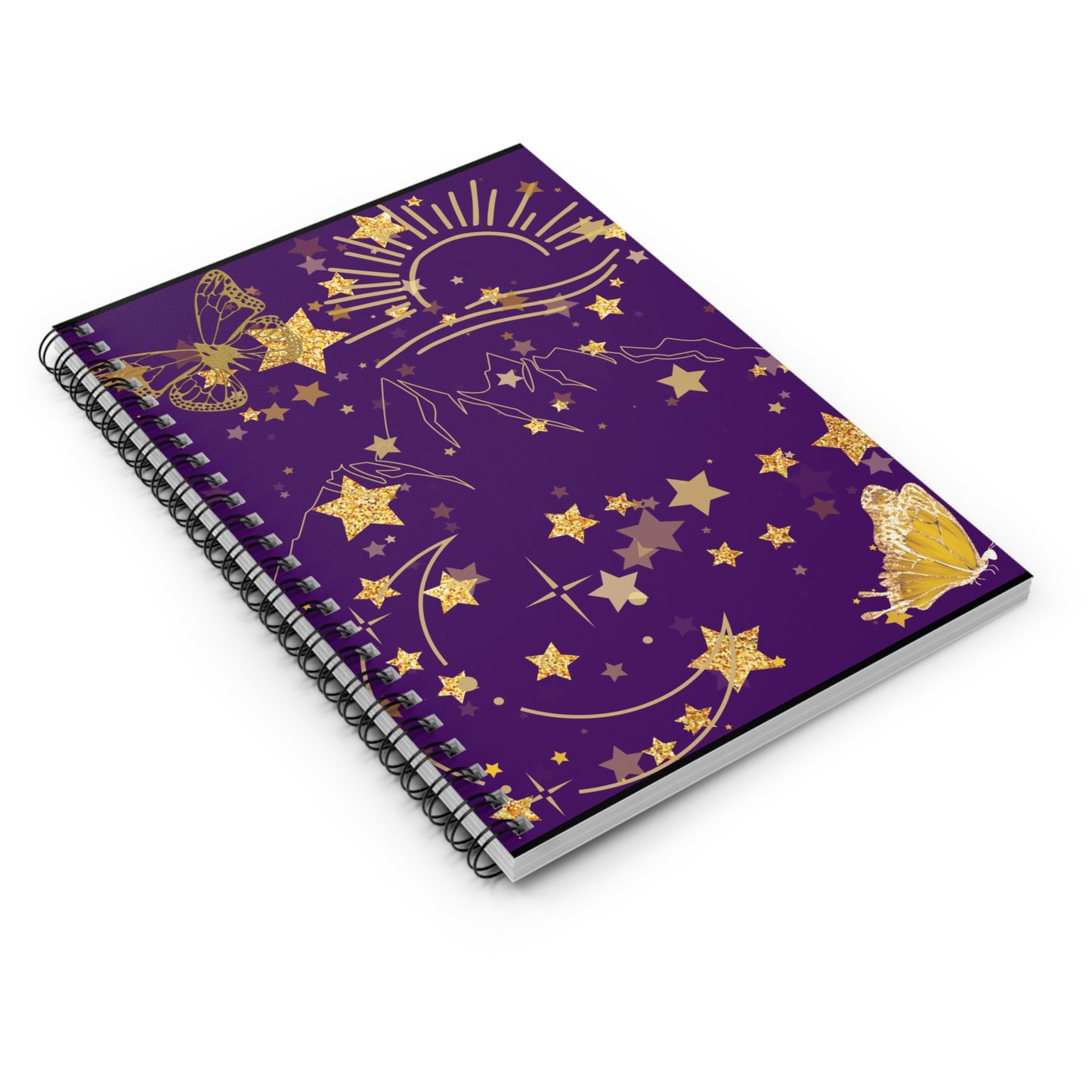 Celestial Gold Stars & Butterflies Spiral Notebook