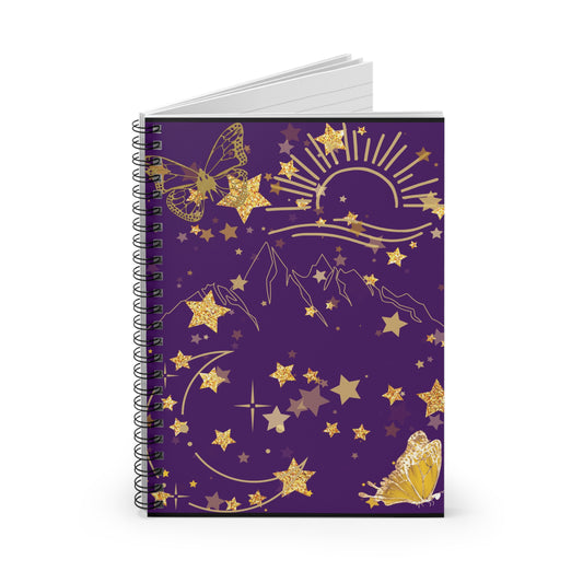 Celestial Gold Stars & Butterflies Spiral Notebook